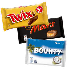 Mars, Snickers, Bounty of Twix